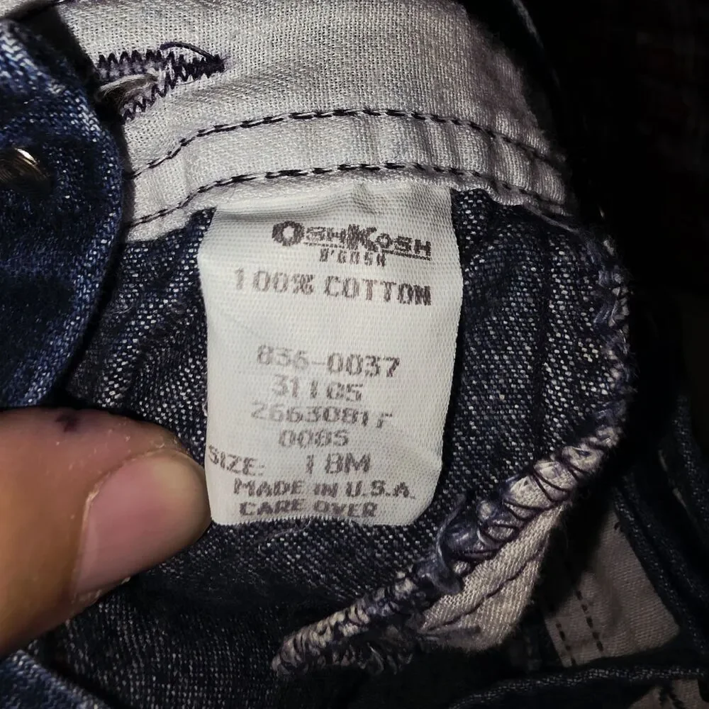 OSHKOSH B’GOSH Sz 18m USA Vintage 2015 Logo Denim Overalls & Red Flannel Shirt
